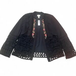 Chico’s Black Embroidered Lace & Beaded Jacket